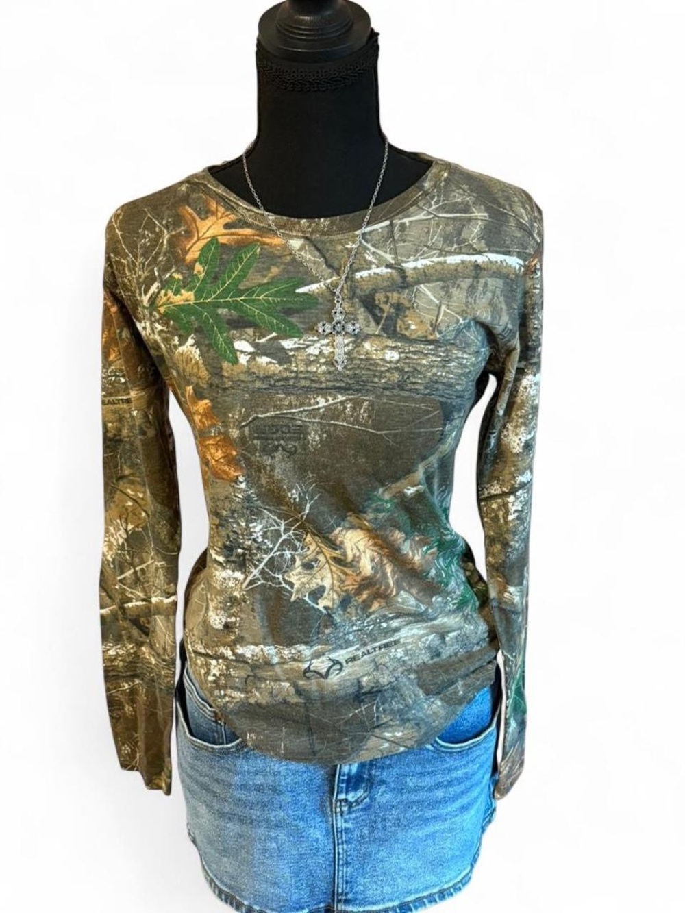 Realtree Women's Long Sleeve Camo Top - Green/Brown, Size Small